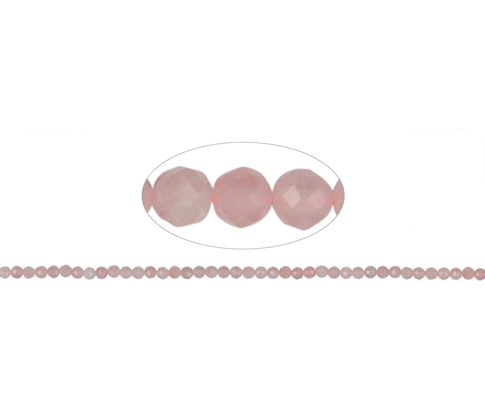 Heilstein & Edelstein-Strang - Kugeln, Rosenquarz, facettiert, 03mm (39cm)