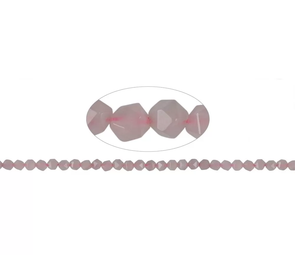 Heilstein & Edelstein-Strang - Kugeln, Rosenquarz, facettiert (Starcut), 05-06mm
