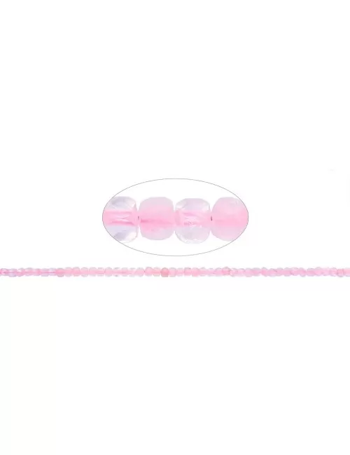 Heilstein & Edelstein-Strang - Würfel, Rosenquarz, facettiert, 04mm
