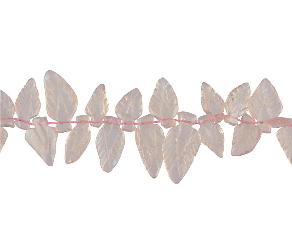 Heilstein & Edelstein-Strang - Blatt, Rosenquarz, ca. 14-16 x 24-30mm