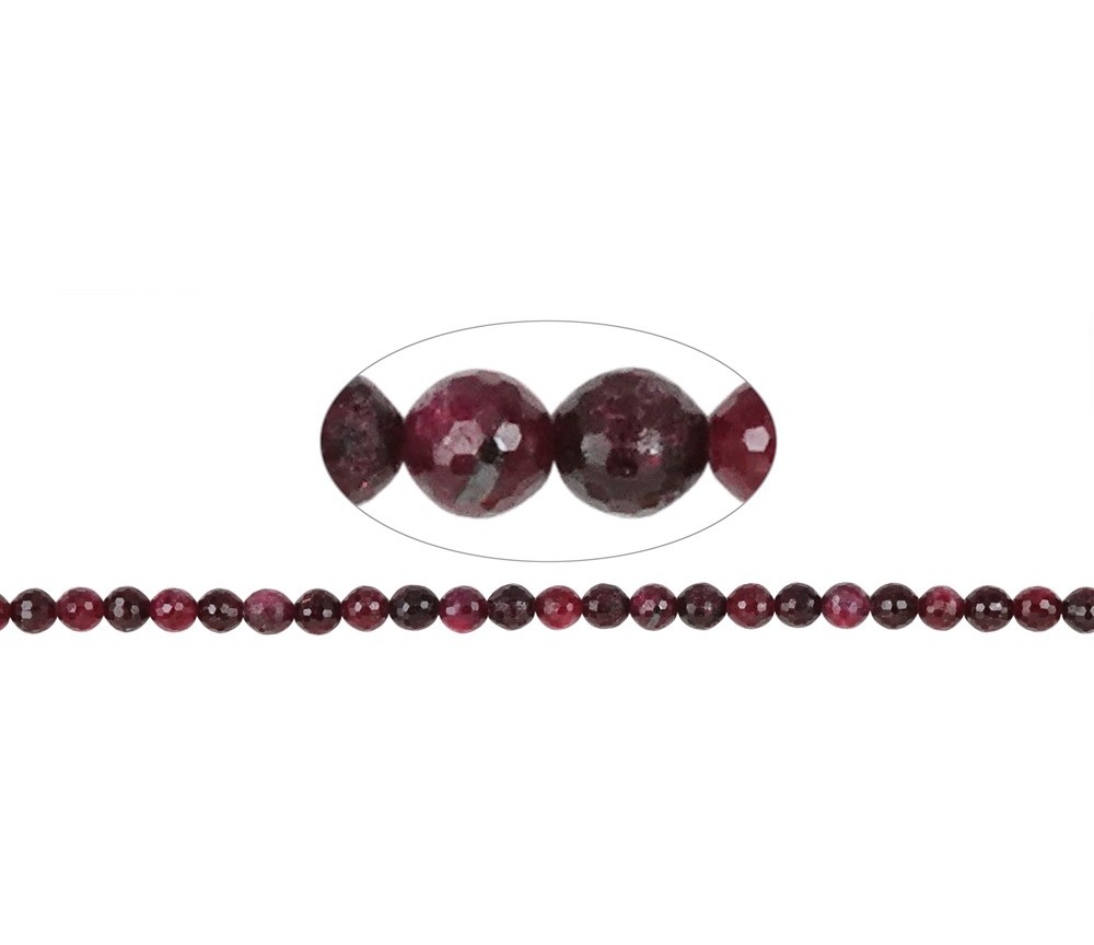 Heilstein & Edelstein-Strang - Kugeln, Rubin, facettiert, 08mm (39cm)