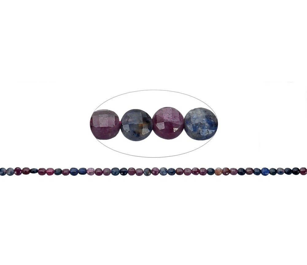 Heilstein & Edelstein-Strang - Scheibe/Coin, Rubin/Saphir, facettiert, 04mm (39cm)