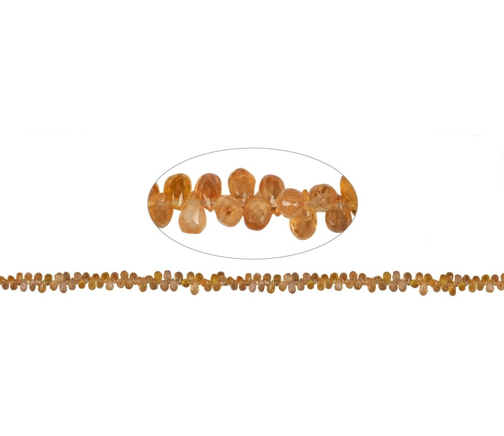 Heilstein & Edelstein-Strang - Tropfen, Saphir (orange), facettiert, 03 x 05mm