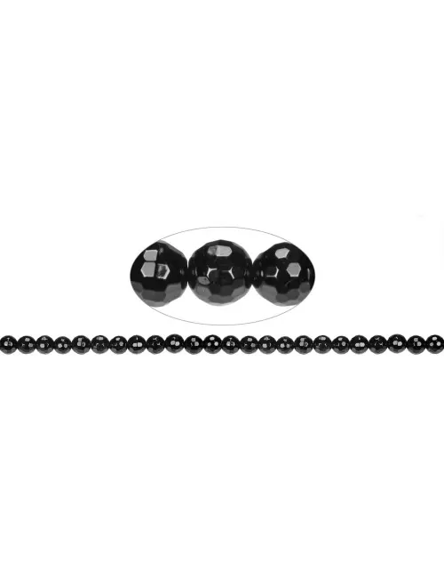Heilstein & Edelstein-Strang - Kugeln, Schörl (stab.), facettiert, 08mm