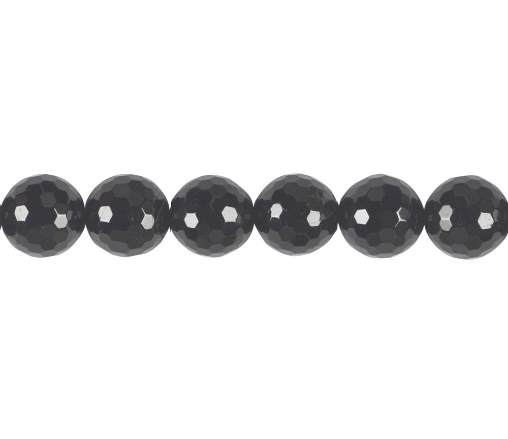 Heilstein & Edelstein-Strang - Kugeln, Schörl (stab.), facettiert, 12mm