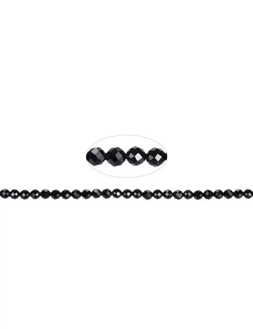 Heilstein & Edelstein-Strang - Kugeln, Schörl (stab.), facettiert, 02mm (39cm)