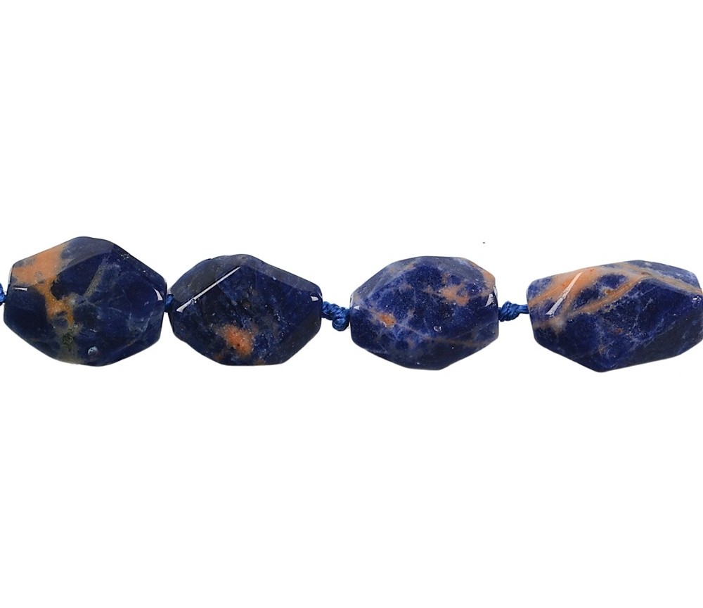 Heilstein & Edelstein-Strang - Nugget, Sodalith mit orange, grob facettiert, 10-18 x 06-11mm