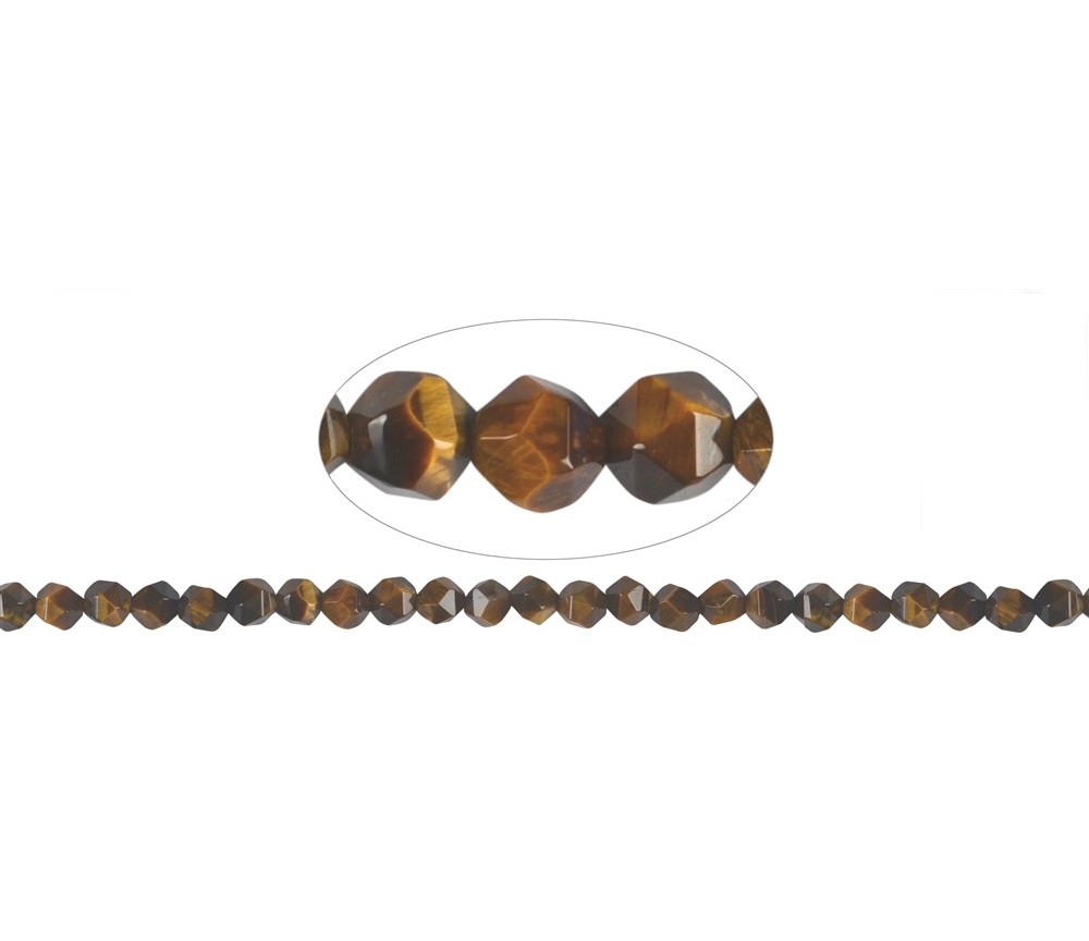 Heilstein & Edelstein-Strang - Kugeln, Tigerauge, facettiert (Starcut), 05-06mm