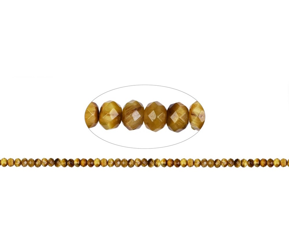 Heilstein & Edelstein-Strang - Button, Tigerauge (gelb), facettiert, 05 x 08mm (38cm)