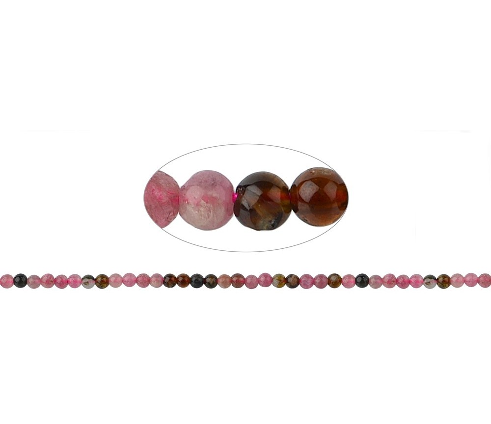 Heilstein & Edelstein-Strang - Kugeln, Turmalin (bunt/pink), 04mm
