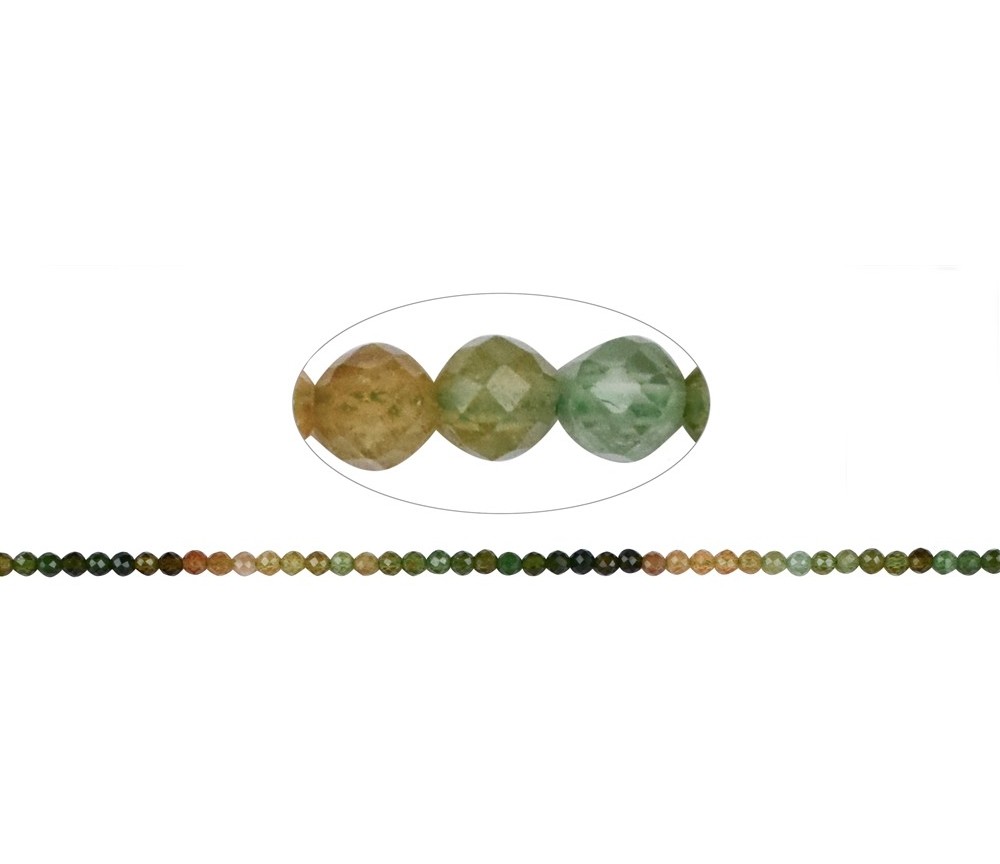 Heilstein & Edelstein-Strang - Kugeln, Turmalin (grün-oliv), facettiert, 03mm (39cm)