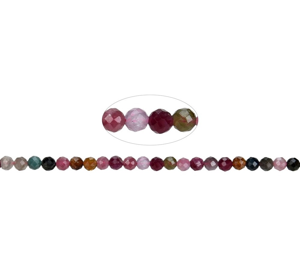 Heilstein & Edelstein-Strang - Kugeln, Turmalin (bunt), facettiert, 04,5mm