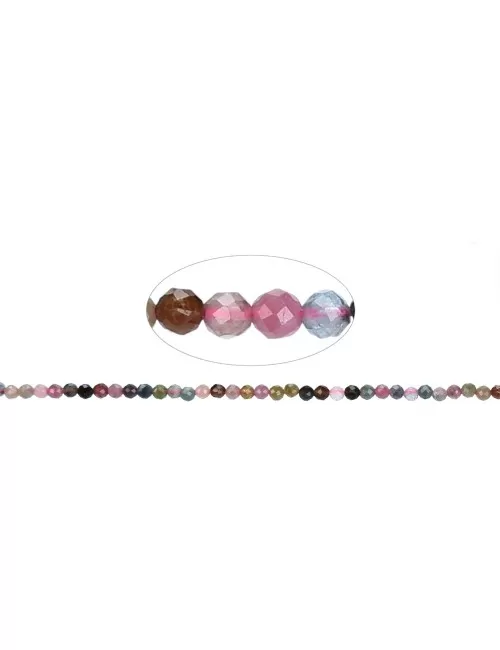 Heilstein & Edelstein-Strang - Kugeln, Turmalin (bunt/pink), facettiert, 02 - 02,5mm (38cm)