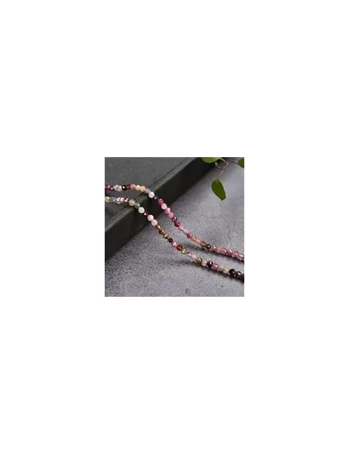 Heilstein & Edelstein-Strang - Kugeln, Turmalin (bunt/pink), facettiert, 02 - 02,5mm (38cm)