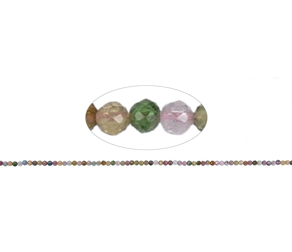 Heilstein & Edelstein-Strang - Kugeln, Turmalin (bunt) A, facettiert, 02mm