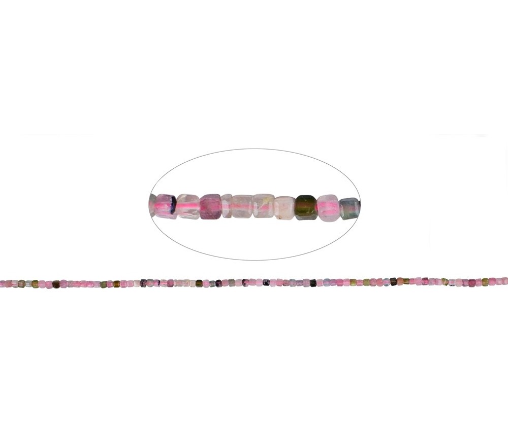 Heilstein & Edelstein-Strang - Würfel, Turmalin (rosa/Bunt), facettiert, 02mm (39cm)