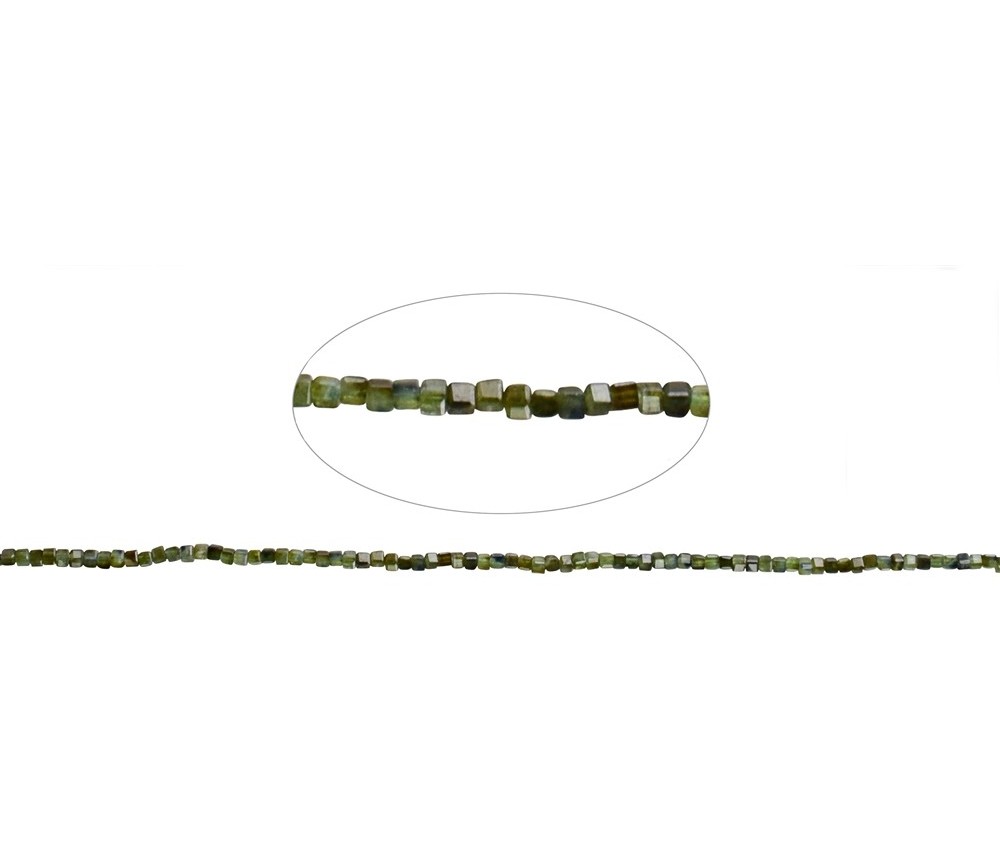 Heilstein & Edelstein-Strang - Würfel, Turmalin (grün), facettiert, 02mm (39cm)