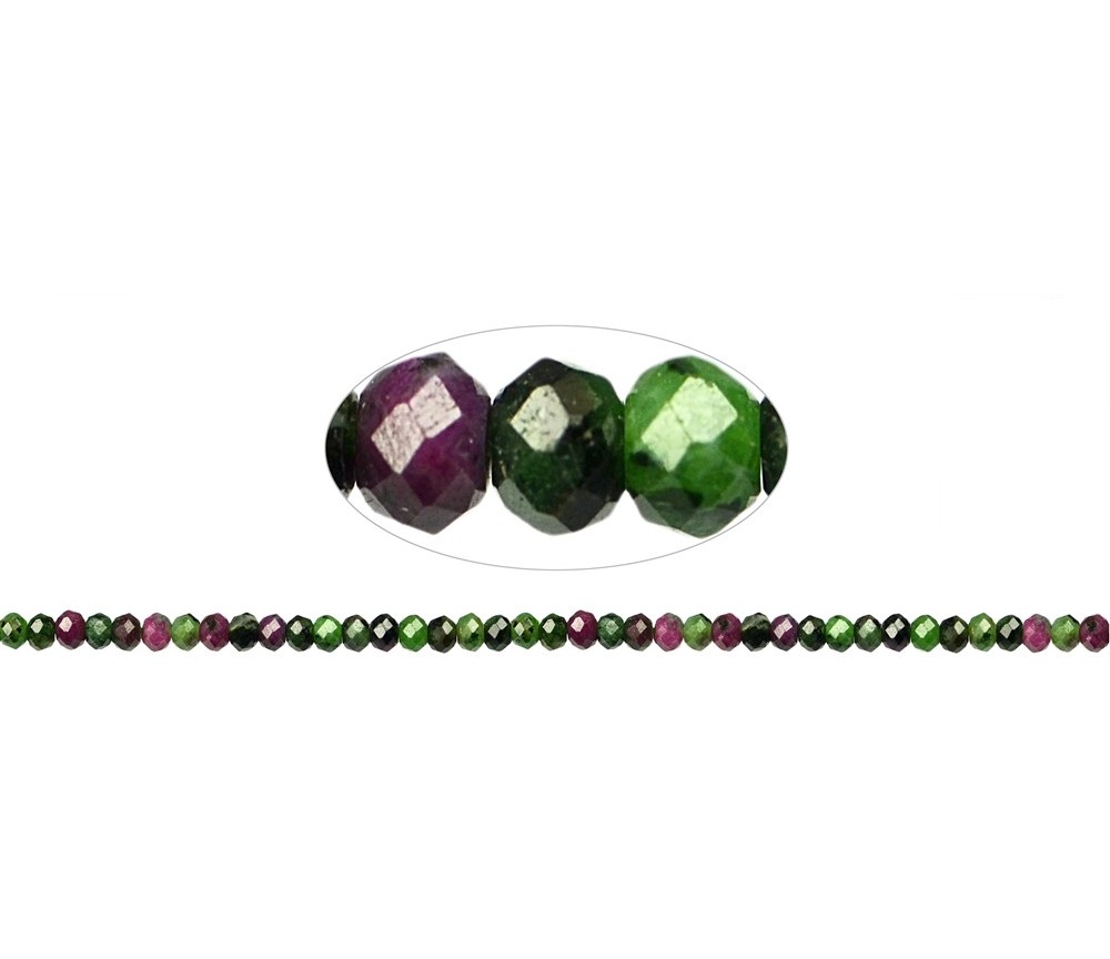 Heilstein & Edelstein-Strang - Button, Zoisit mit Rubin, facettiert, 02 x 03mm