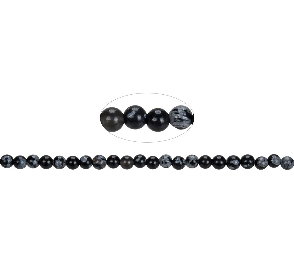 Heilstein & Edelstein-Strang - Kugeln, Obsidian (Schneeflockenobsidian), 04mm (38cm)