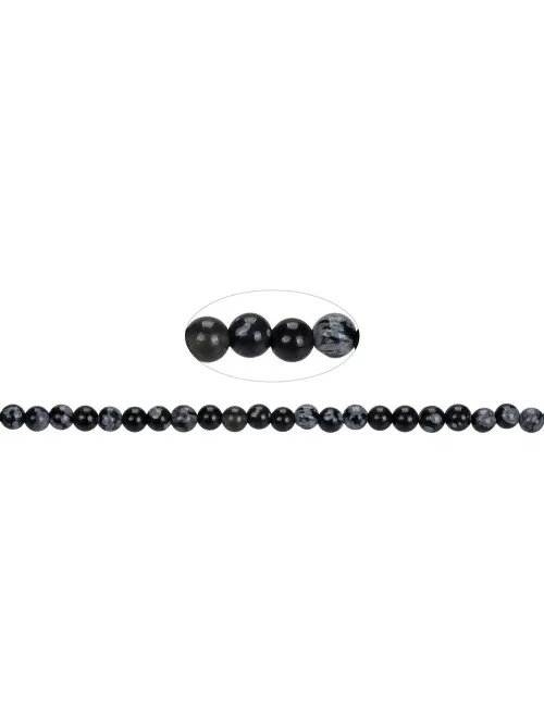 Heilstein & Edelstein-Strang - Kugeln, Obsidian (Schneeflockenobsidian), 04mm (38cm)