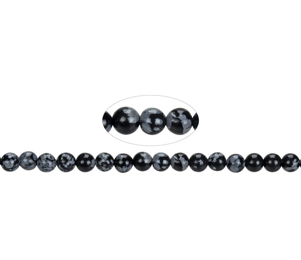 Heilstein & Edelstein-Strang - Kugeln, Obsidian (Schneeflockenobsidian), 06mm