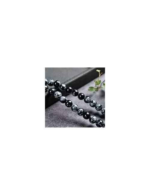 Heilstein & Edelstein-Strang - Kugeln, Obsidian (Schneeflockenobsidian), 06mm