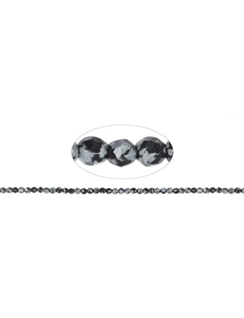 Heilstein & Edelstein-Strang - Kugeln, Obsidian (Schneeflockenobsidian), facettiert, 04mm