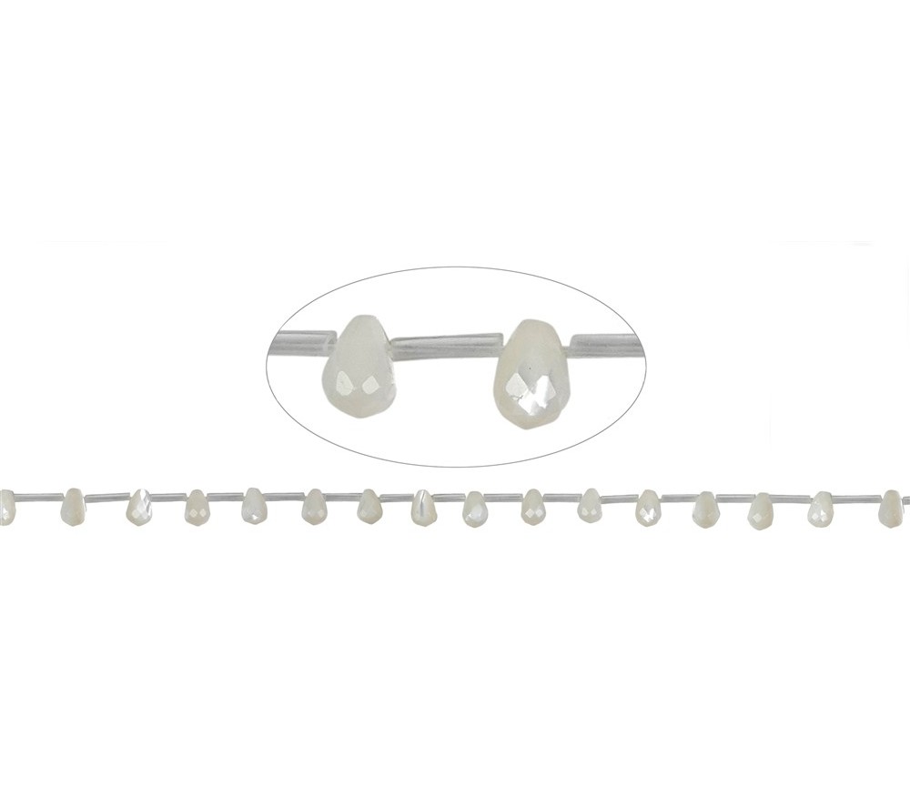 Heilstein & Edelstein-Strang - Tropfen, Perlmutt (hell), facettiert, 06 x 09mm