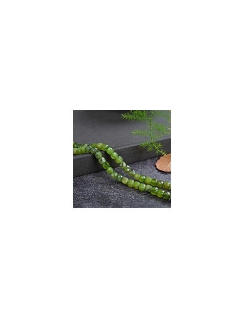 Heilstein & Edelstein-Strang - Würfel, Serpentin, facettiert, 04mm (39cm)