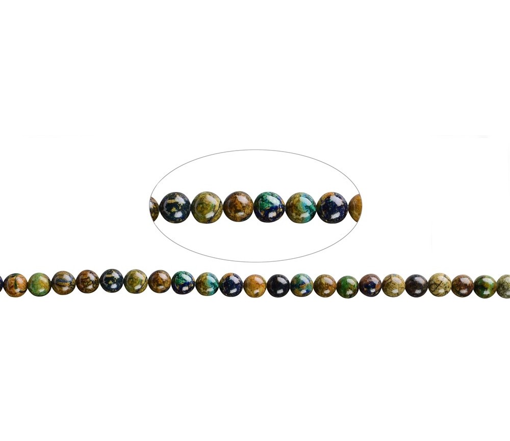 Heilstein & Edelstein-Strang - Kugeln, Azurit-Malachit in Matrix (stab.), 09-10mm