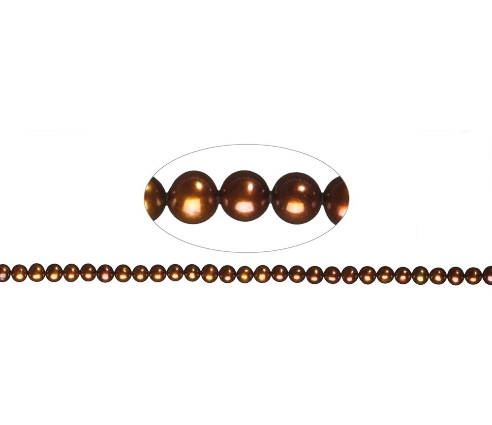 Heilstein & Edelstein-Strang - rund, Süßwasser-Perle A, braun (gef.), 04-04,5mm
