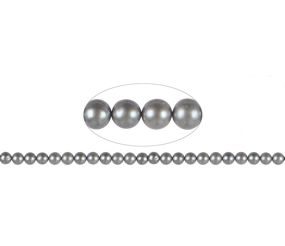 Heilstein & Edelstein-Strang - rund, Süßwasser-Perle AA, grau (gef.), 08-08,5mm