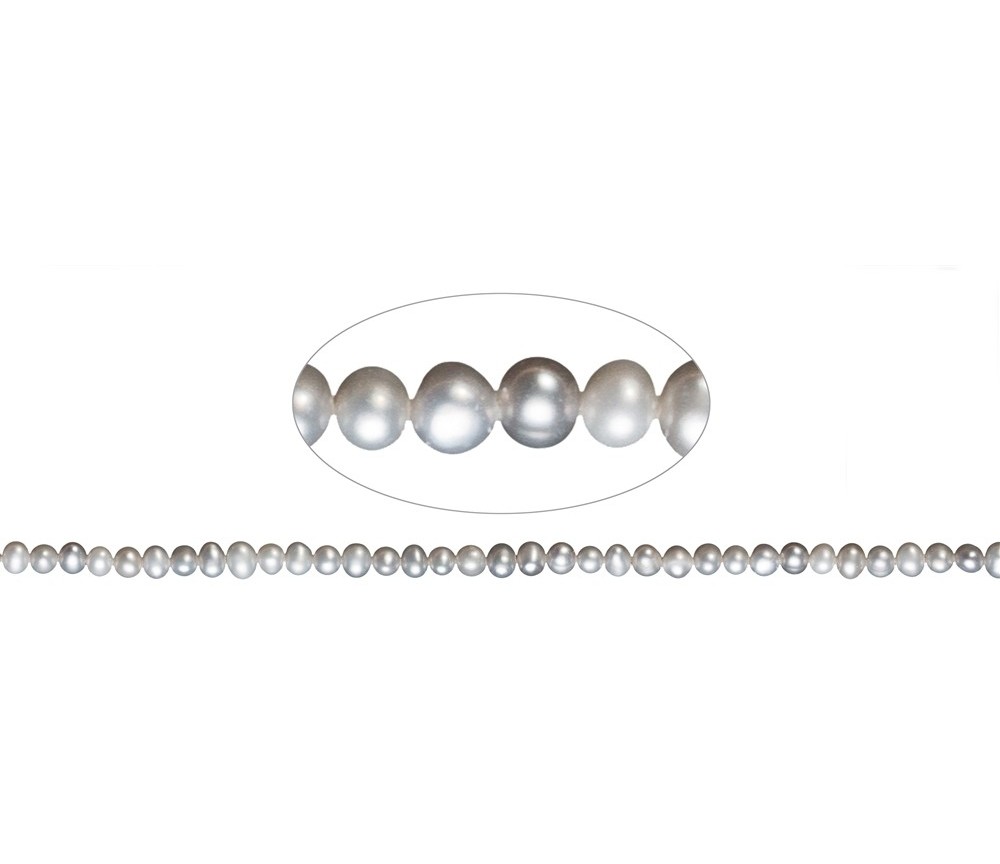 Heilstein & Edelstein-Strang - Potatoe, Süßwasser-Perle A, silbergrau (gef.), 04-05mm