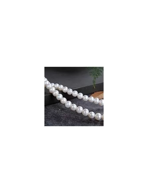 Heilstein & Edelstein-Strang - Potatoe rund, Süßwasser-Perle A , weiß-creme, 07-08mm