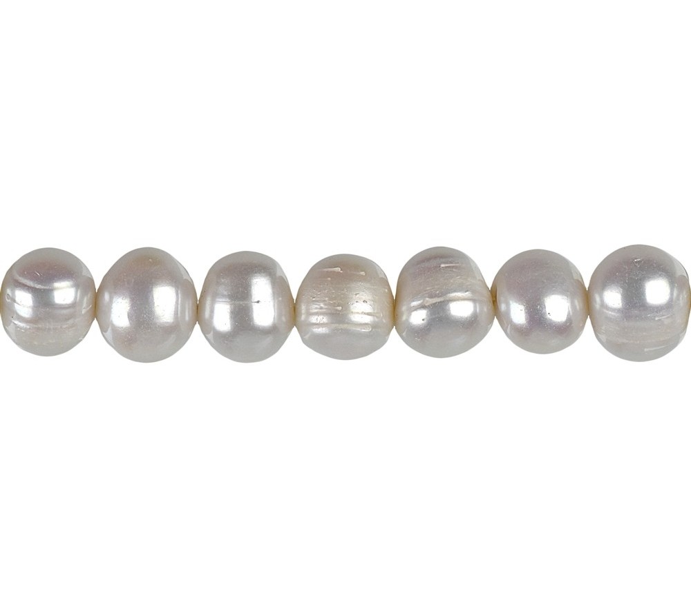 Heilstein & Edelstein-Strang - Potatoe, Süßwasser-Perle AB, weiß-creme, 07 x 09-10mm (37cm)
