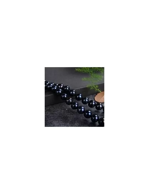 Heilstein & Edelstein-Strang - Potatoe rund, Süßwasser-Perle petrol (gef.), 09-10mm (39cm)