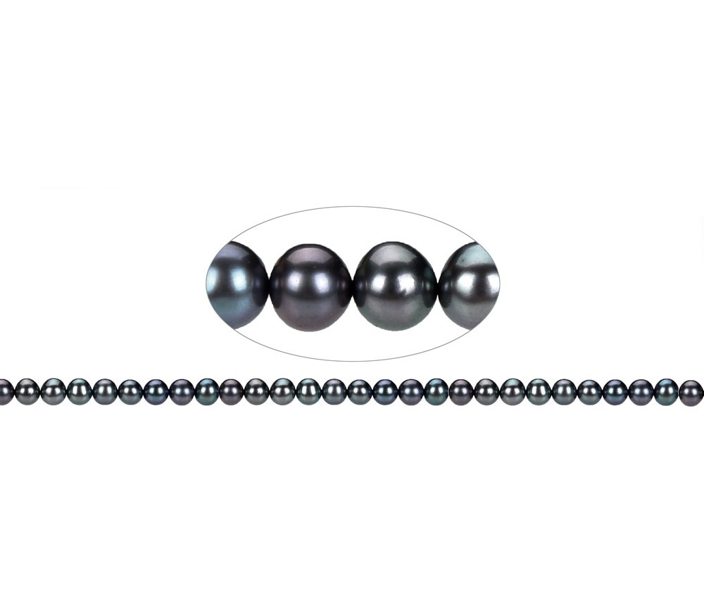 Heilstein & Edelstein-Strang - Potatoe rundlich, Süßwasser-Perle petrol (gef.), 05mm