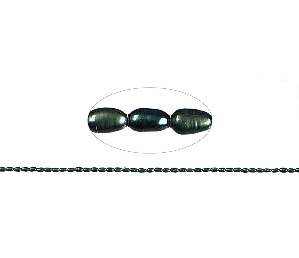 Heilstein & Edelstein-Strang - Reiskorn, Süßwasser-Perle AB, petrol (gef.), 04mm