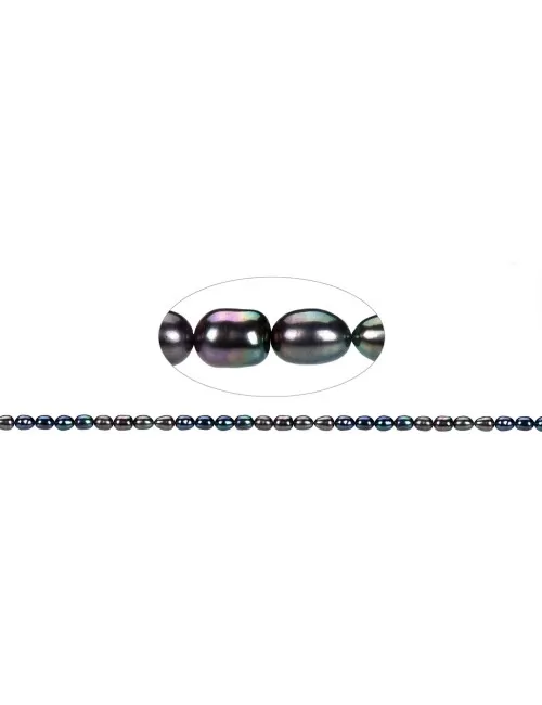 Heilstein & Edelstein-Strang - Reiskorn, Süßwasser-Perle, petrol (gef.), 05-06 x 03-04mm