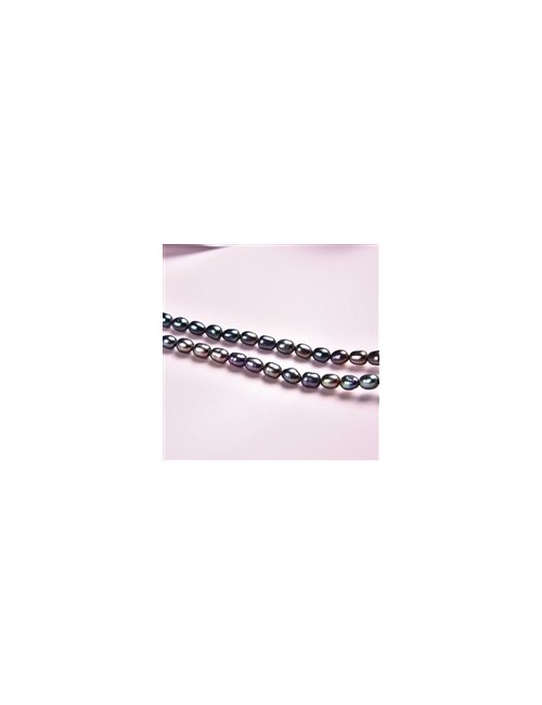 Heilstein & Edelstein-Strang - Reiskorn, Süßwasser-Perle, petrol (gef.), 05-06 x 03-04mm