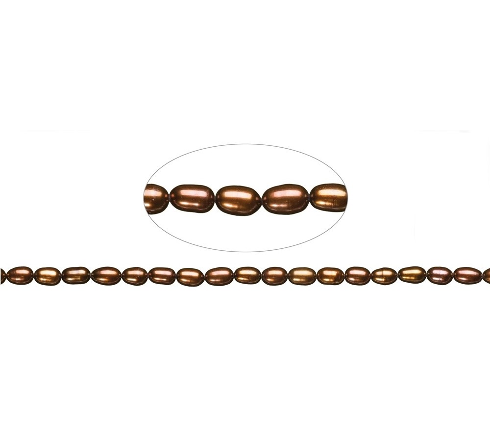 Heilstein & Edelstein-Strang - Reiskorn, Süßwasser-Perle A, braun (gef.), 06-07mm