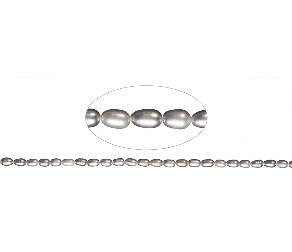 Heilstein & Edelstein-Strang - Reiskorn, Süßwasser-Perle A, silbergrau (gef.), 06-07mm