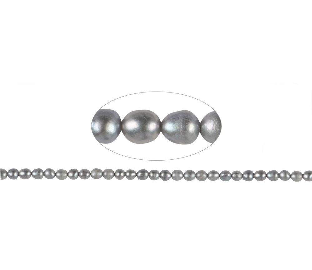 Heilstein & Edelstein-Strang - Reiskorn, Süßwasser-Perle A, silbergrau (gef.), 05-06mm