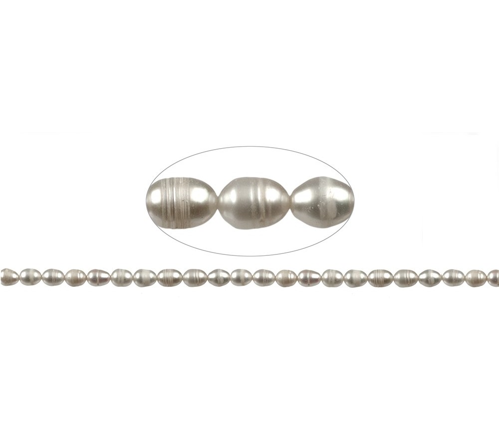 Heilstein & Edelstein-Strang - Reiskorn, Süßwasser-Perle AB, weiß-creme, 08 x 06-07mm