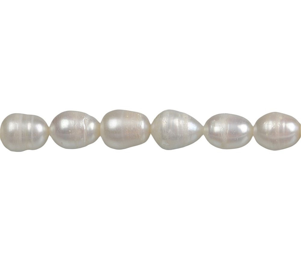 Heilstein & Edelstein-Strang - Reiskorn, Süßwasser-Perle AB, weiß-creme (natur), 10-11mm