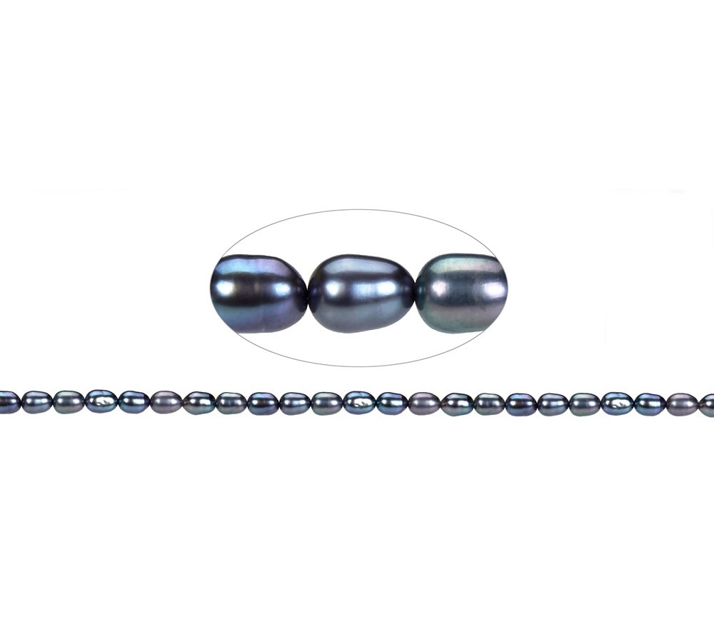 Heilstein & Edelstein-Strang - Reiskorn, Süßwasser-Perle, petrol (gef.), 06-07 x 04-05mm