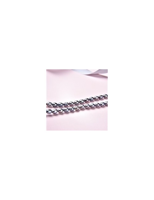 Heilstein & Edelstein-Strang - Reiskorn, Süßwasser-Perle, petrol (gef.), 06-07 x 04-05mm