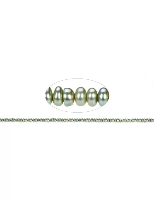 Heilstein & Edelstein-Strang - Button, Süßwasser-Perle grün (gef.), 02 x 03-04mm