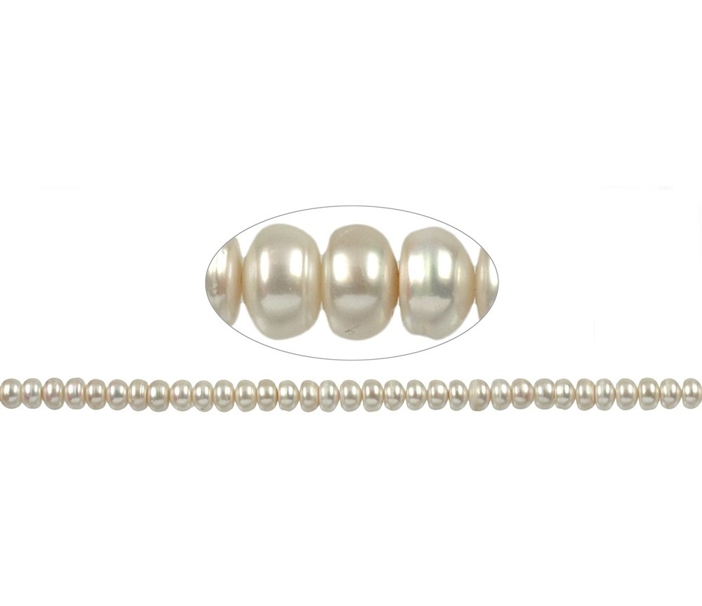 Heilstein & Edelstein-Strang - Button, Süßwasser-Perle, 05-06 x 09-10mm