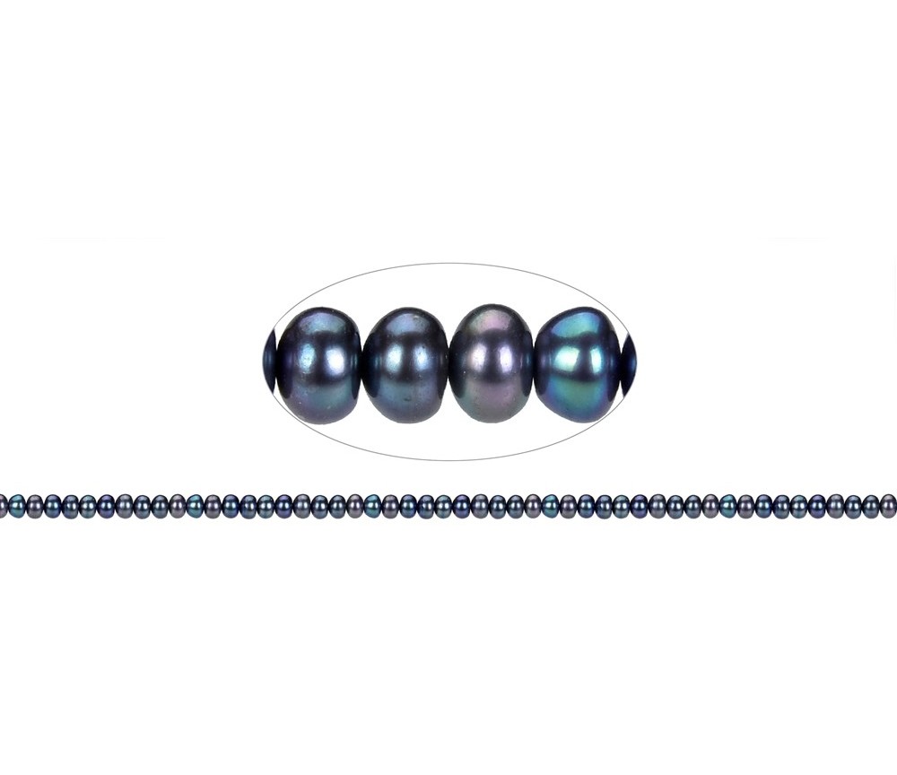 Heilstein & Edelstein-Strang - Button, Süßwasser-Perle petrol (gef.), 03 x 05-06mm